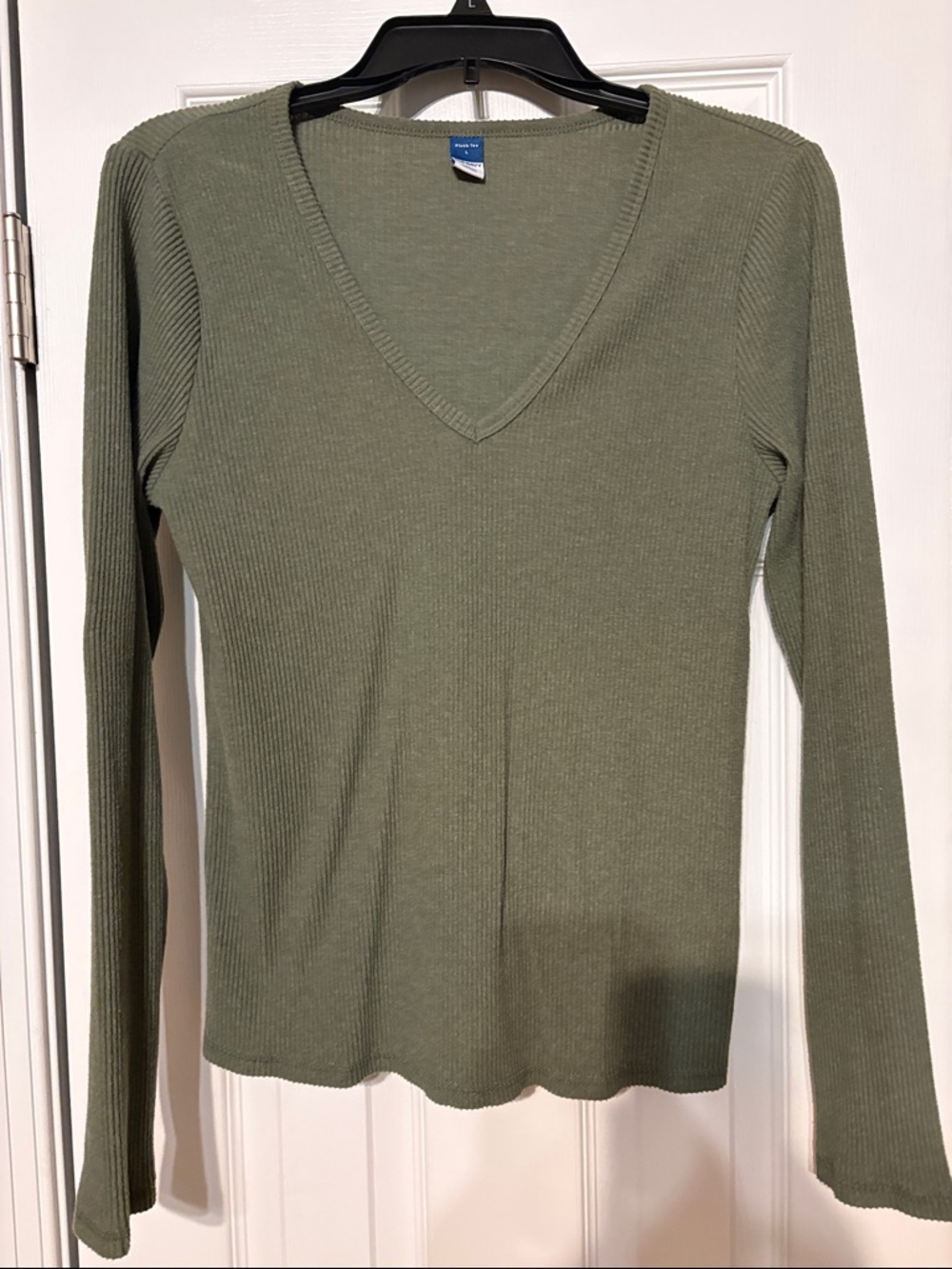Old Navy Olive Green Ribbed V-Neck Long Sleeve Top